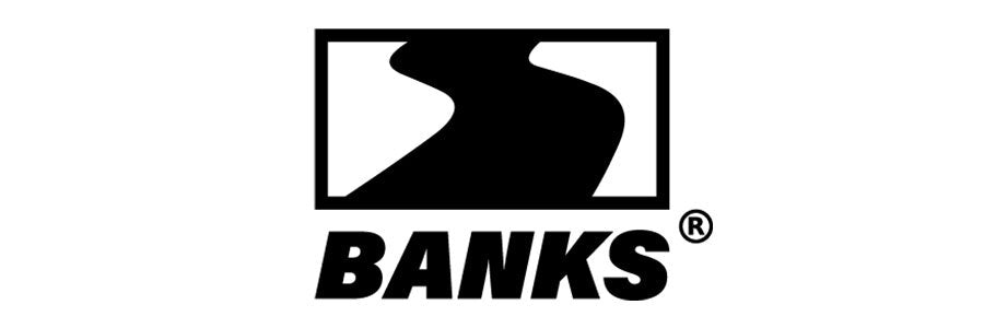 Banks logo with a stylized road and 'BANKS' text on a white background